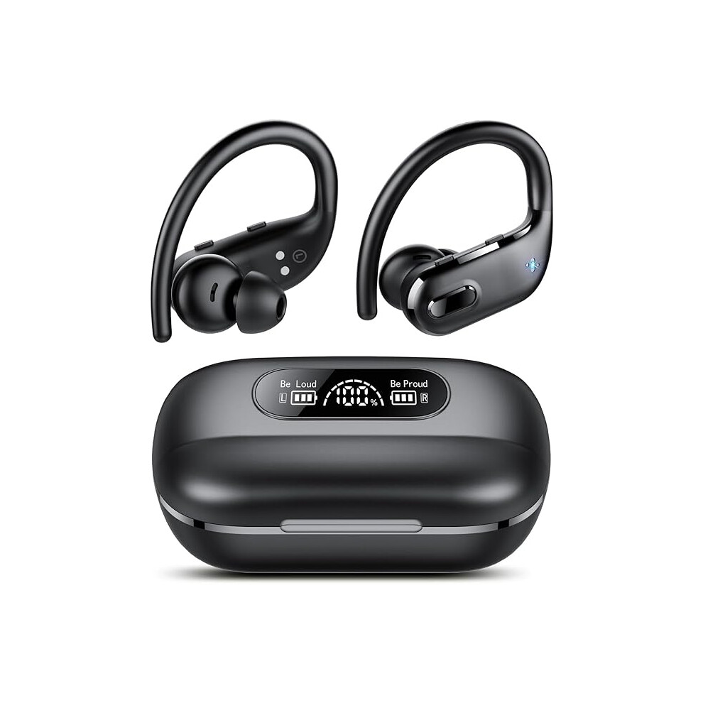 Wireless Earbuds, Bluetooth 5.3 Headphones Wireless with 4 ENC Noise Canceling Mic, 80Hrs LED Display Over Ear buds with Earhooks IPX7 Waterproof