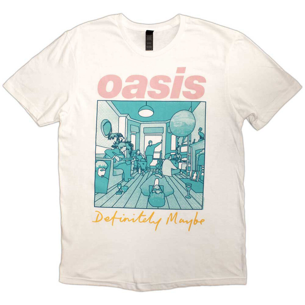 (M, White) Oasis Definitely Maybe Illustration Colour T Shirt