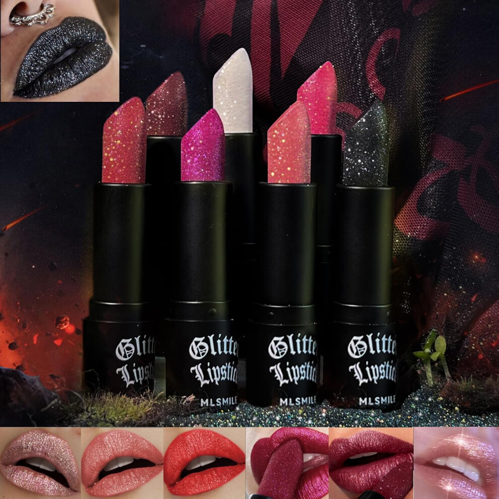 Gogerstar 7Pcs Matte To Glitter Shine Lipstick,Diamond High Pigmented Metallic Lips Makeup Long Lasting Waterproof Glitter Sparkly Glossy Lip Gloss For Women