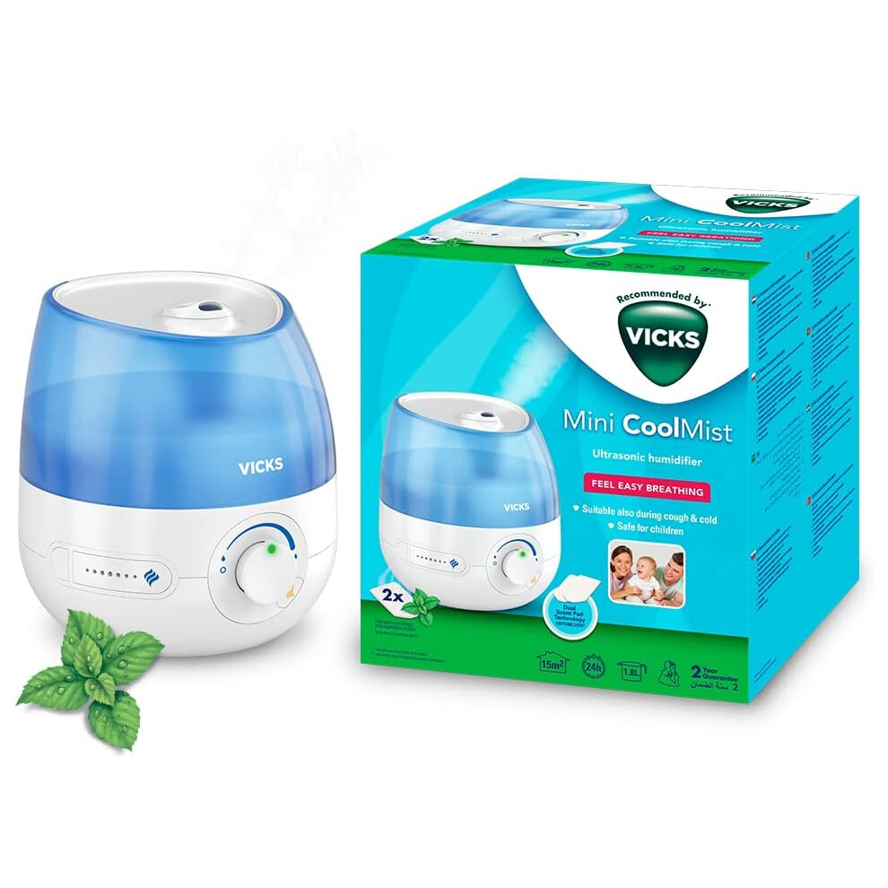 (Vicks Mini Cool Mist ultrasonic humidifier - Adjustable mist control - 1.8 L Tank - Home use in bedrooms, offices, nurse) Vicks Personal Cool Mist Ul