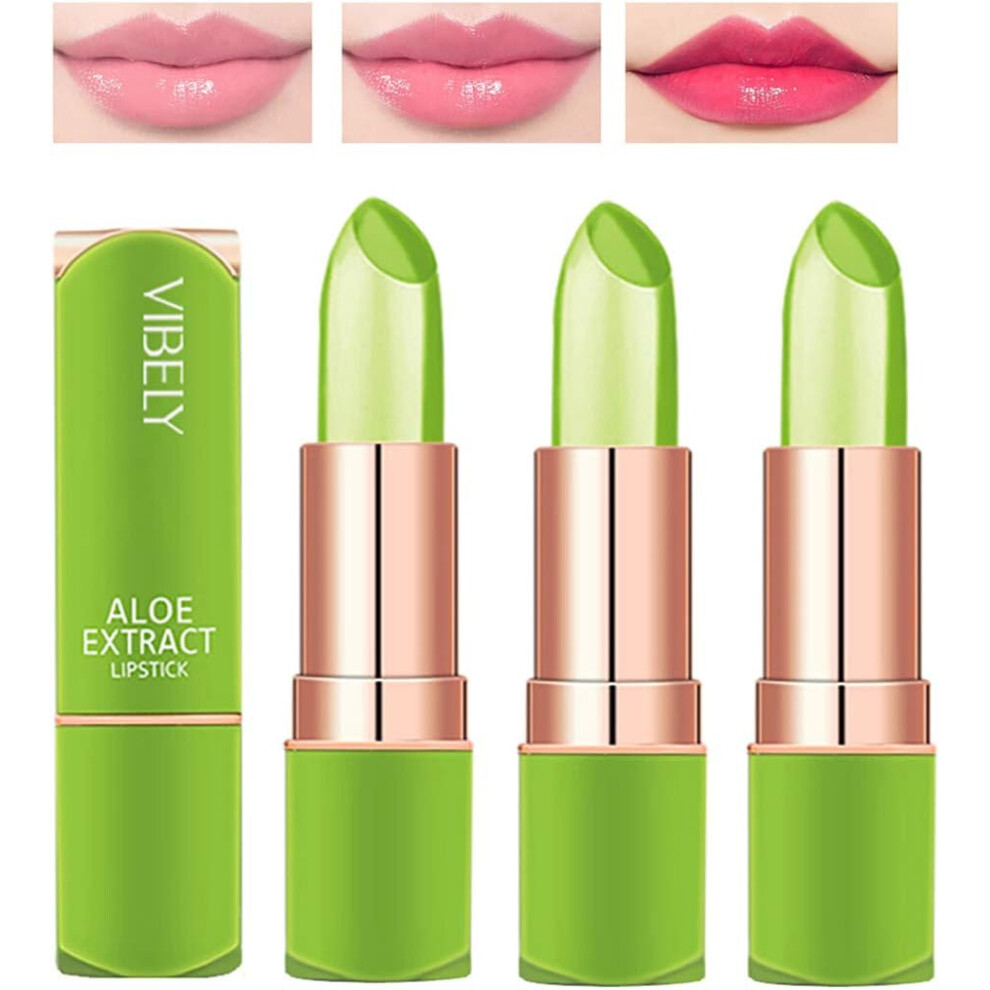 Gogerstar 3Pcs Magic Temperature Colour Changing Lip Balm Set, Organic Aloe Vera Moisturizing Long Lasting Jelly Crystal Lipsticks