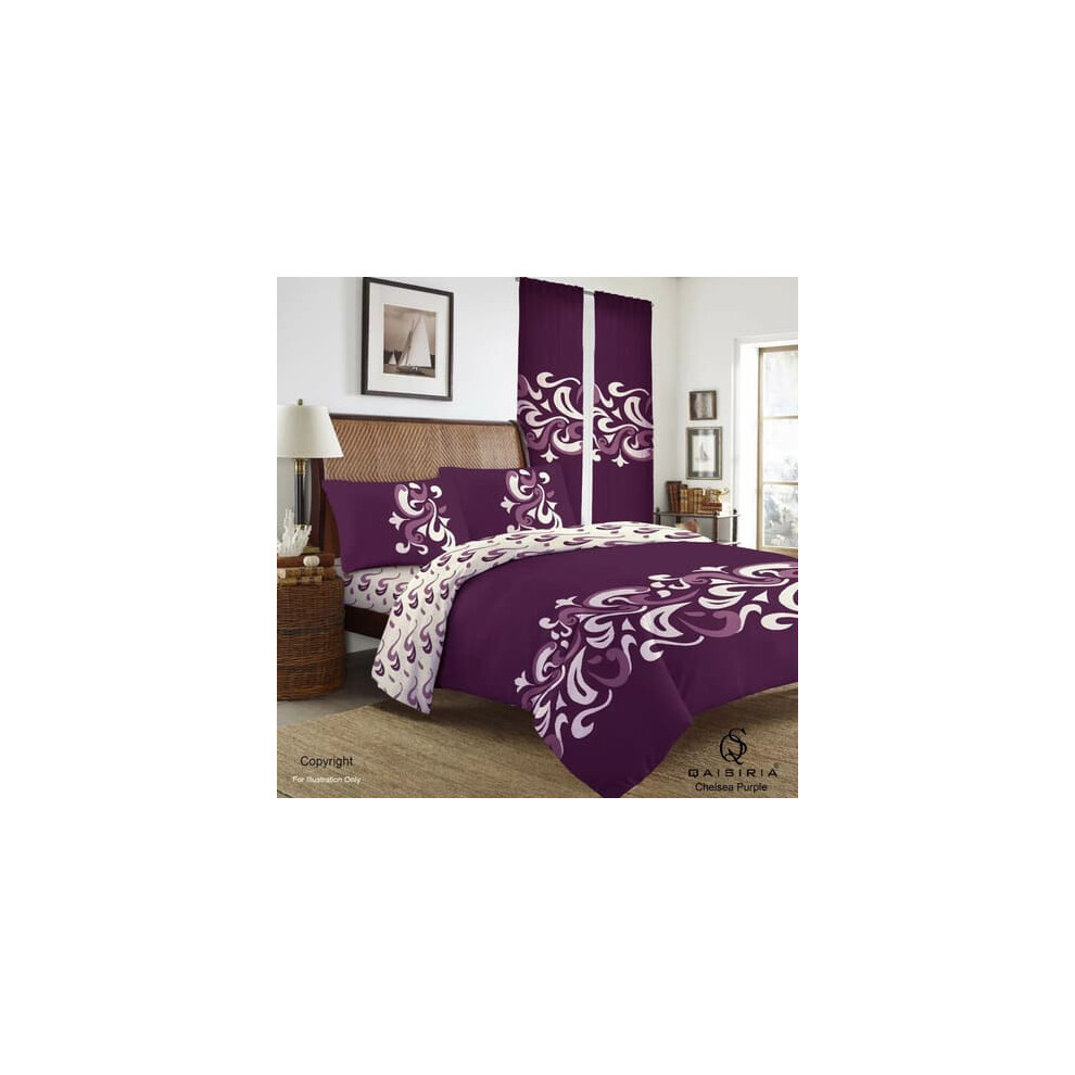 (CHELSEA PURPLE, Single) New Duvet Set Quilt Cover Fitted Sheet Pillow Cases or Matching Curtains