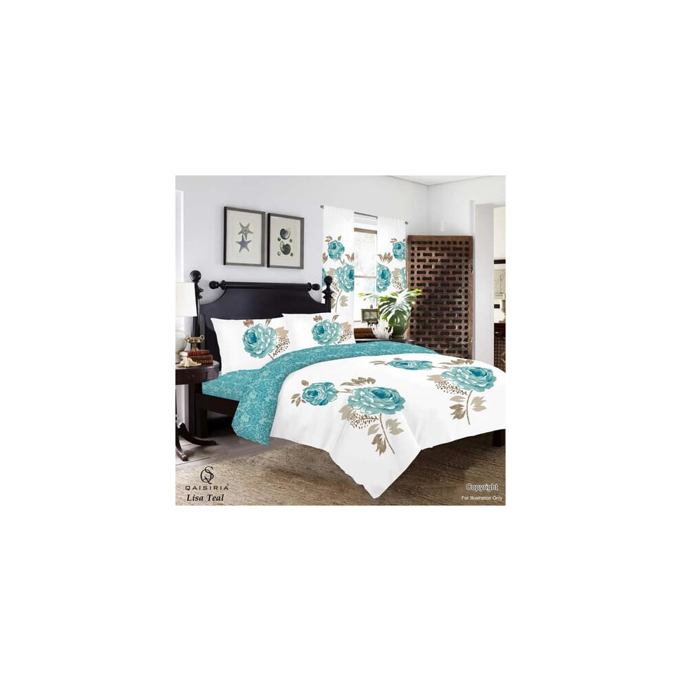 (LISA TEAL, Single) New Duvet Set Quilt Cover Fitted Sheet Pillow Cases or Matching Curtains