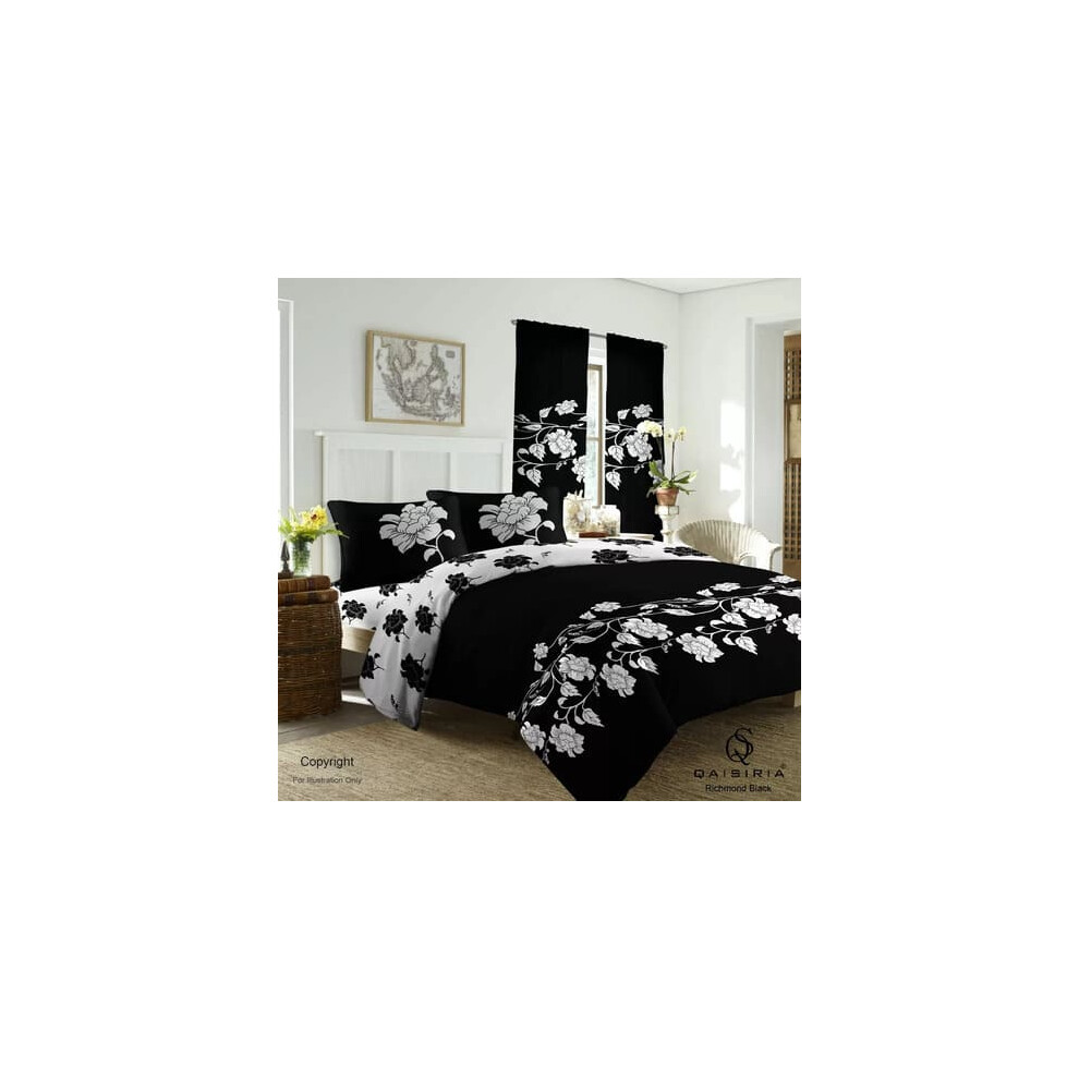 (RICHMOND BLACK, Pair of Curtains 66" x 72") New Duvet Set Quilt Cover Fitted Sheet Pillow Cases or Matching Curtains