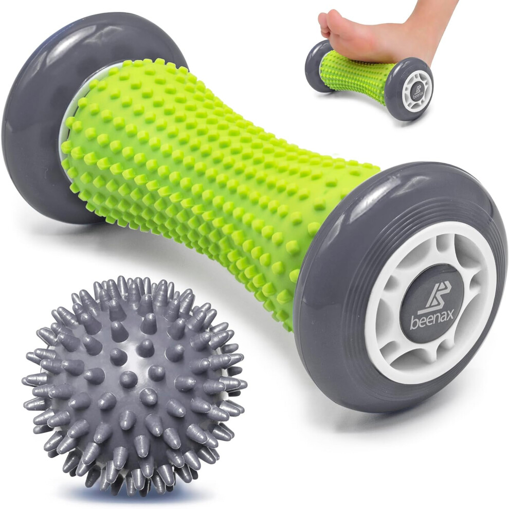 Photos - Massager Beenax Foot Massage Roller and Hard Spiky Ball Set - Plantar Fasciitis Recovery, Muscle Roller Stick, Fascia, Feet, T(Grey)