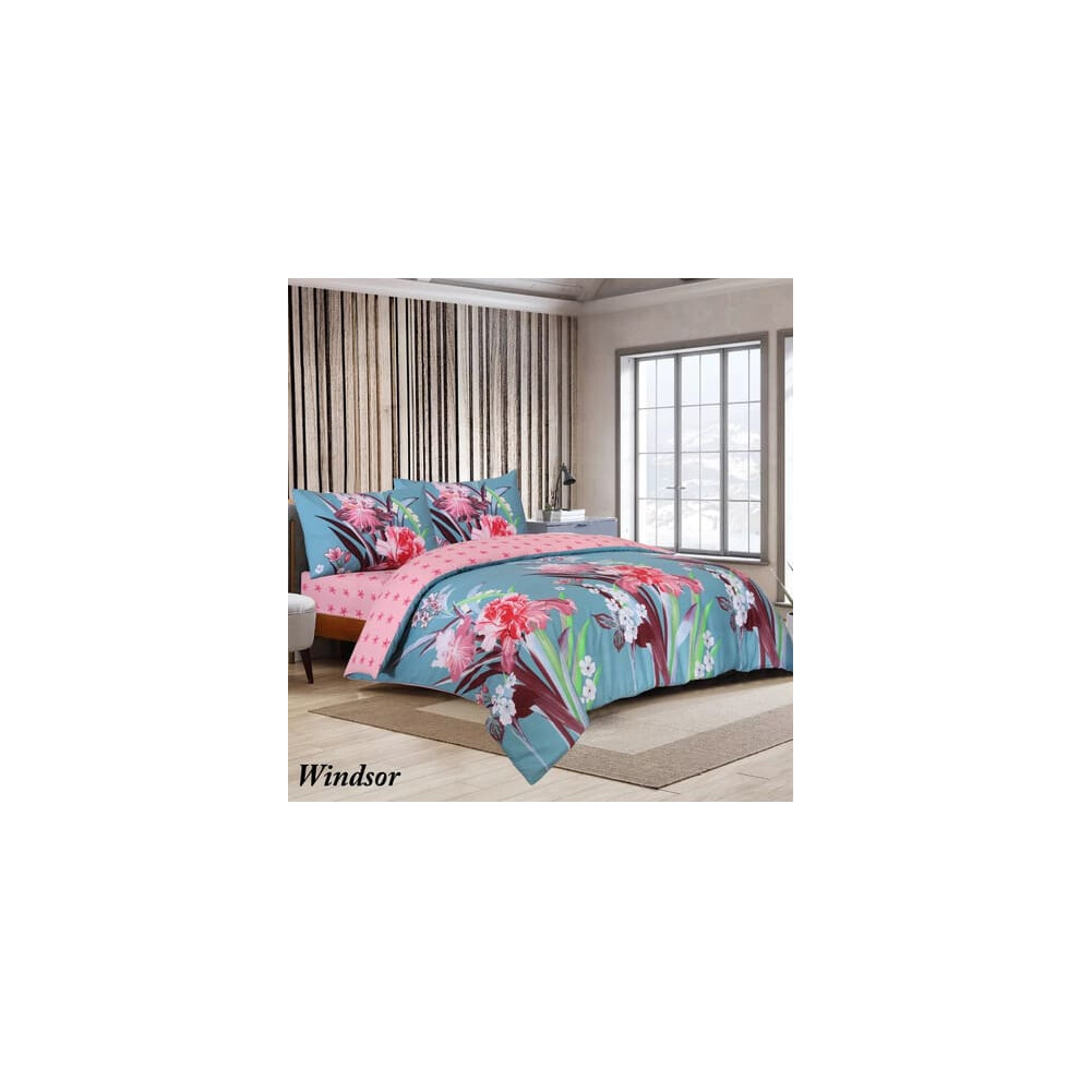 (WINDSOR, Single) New Duvet Set Quilt Cover Fitted Sheet Pillow Cases or Matching Curtains