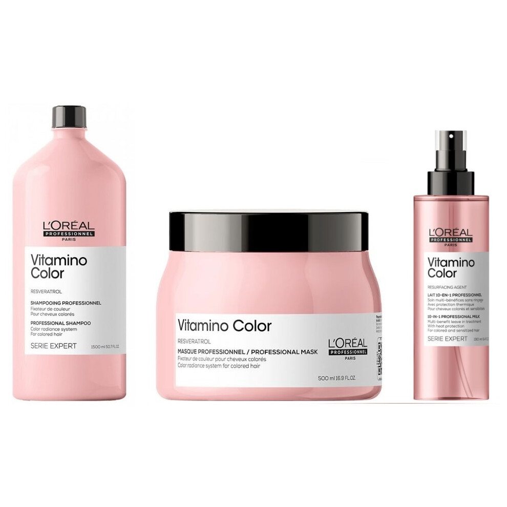L'Oreal Serie Expert Vitamino Color - Shampoo 1500ml - Mask 500ml - Leave In Treatment 190ml