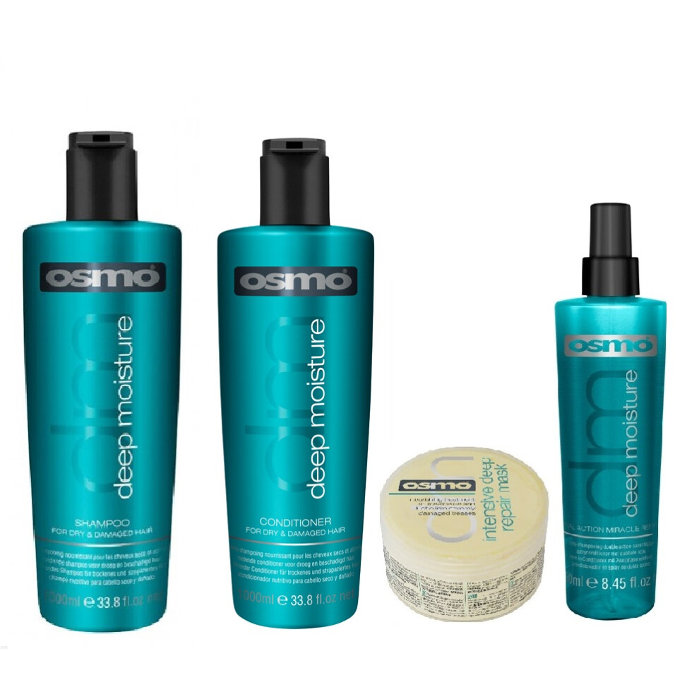 Osmo Deep Moisture Shampoo 1000ml, Conditioner 1000ml, Deep Repair Mask 100ml and Miracle Repair 250ml