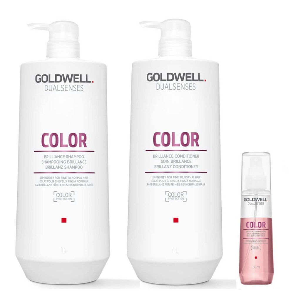 Goldwell Dualsenses Color Shampoo 1000ml, Conditioner 1000ml and Serum Spray 150ml