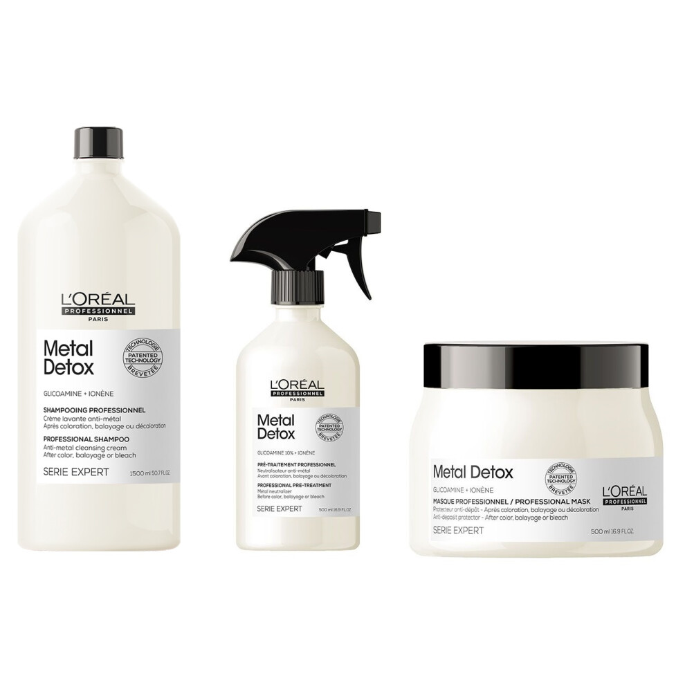 L'Oreal Serie Expert Metal Detox - Shampoo 1500ml - Spray 500ml - Mask 500ml