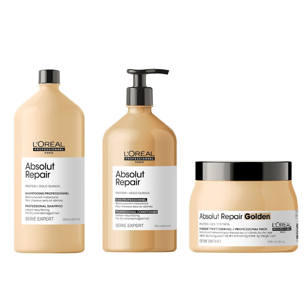 L'Oreal Serie Expert Absolut Repair - Shampoo 1500ml - Conditioner 750ml - Golden Mask 500ml