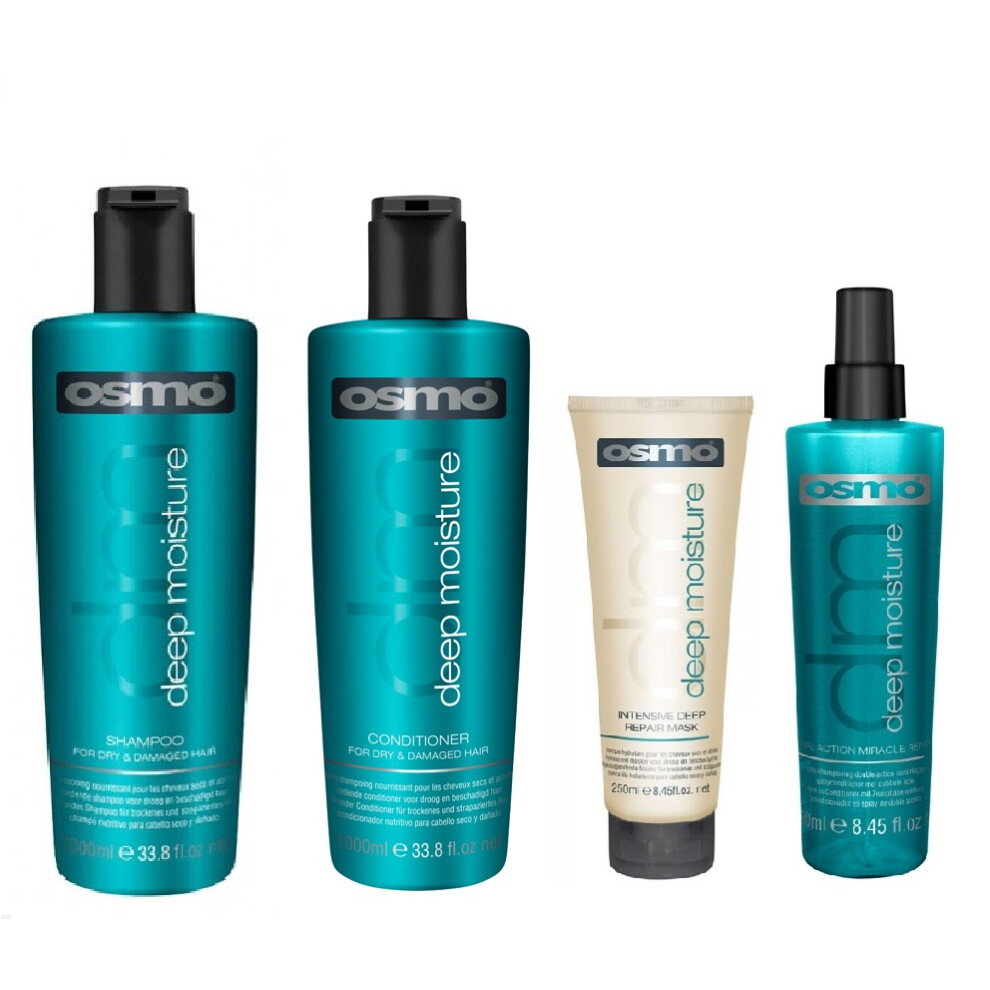 Osmo Deep Moisture Shampoo 1000ml, Conditioner 1000ml, Deep Repair Mask 250ml and Miracle Repair 250ml