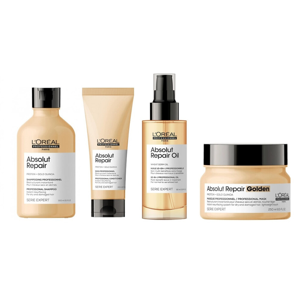 L'Oreal Serie Expert Absolut Repair - Shampoo 300ml - Conditioner 200ml - Golden Mask 250ml - Repair Oil 90ml