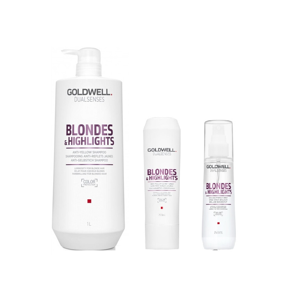 Goldwell Dualsenses Blondes & Highlights A-Y Shampoo 1000ml, Conditioner 200ml and Serum Spray 150ml