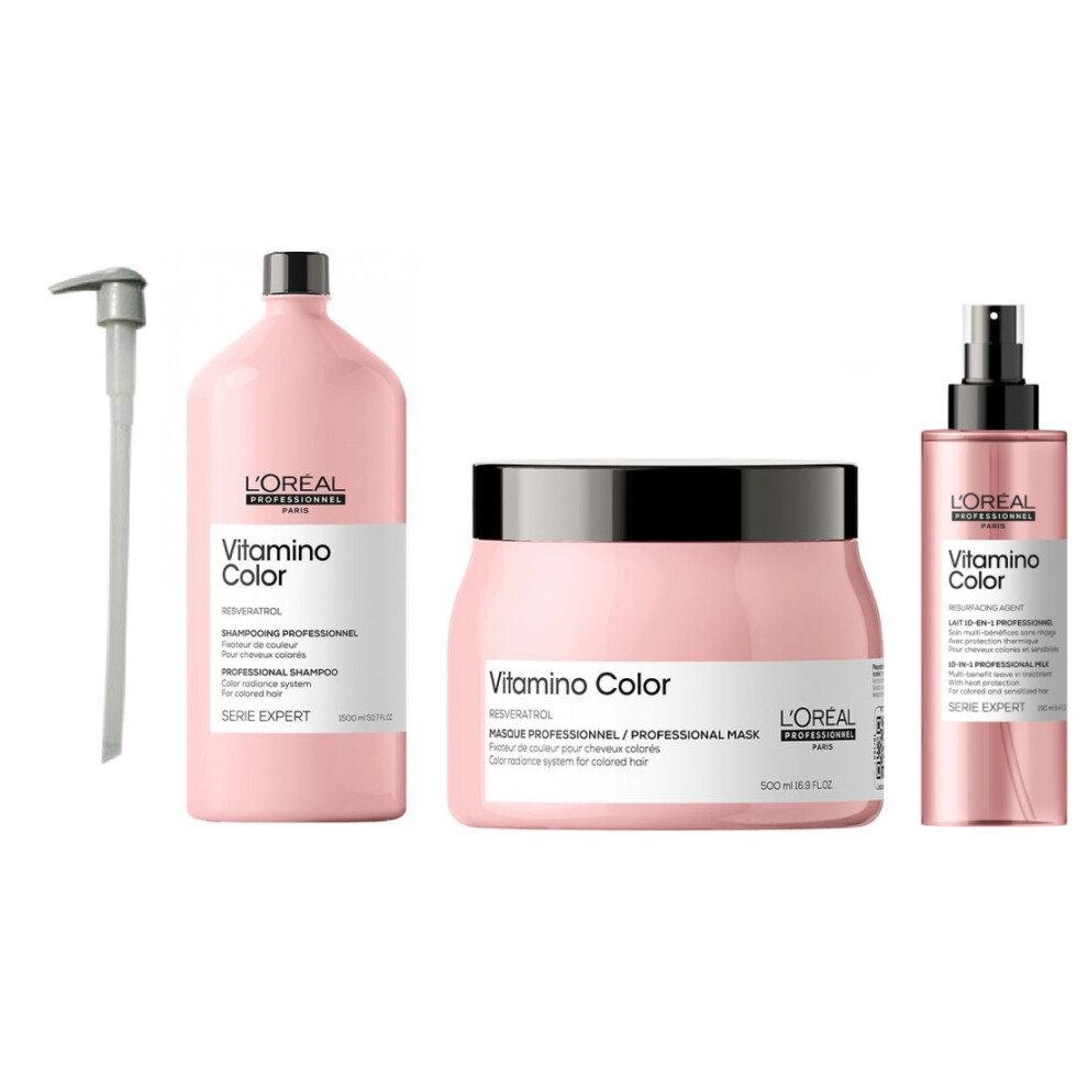 L'Oreal Serie Expert Vitamino Color - Pump - Shampoo 1500ml - Mask 500ml - Leave In Treatment 190ml