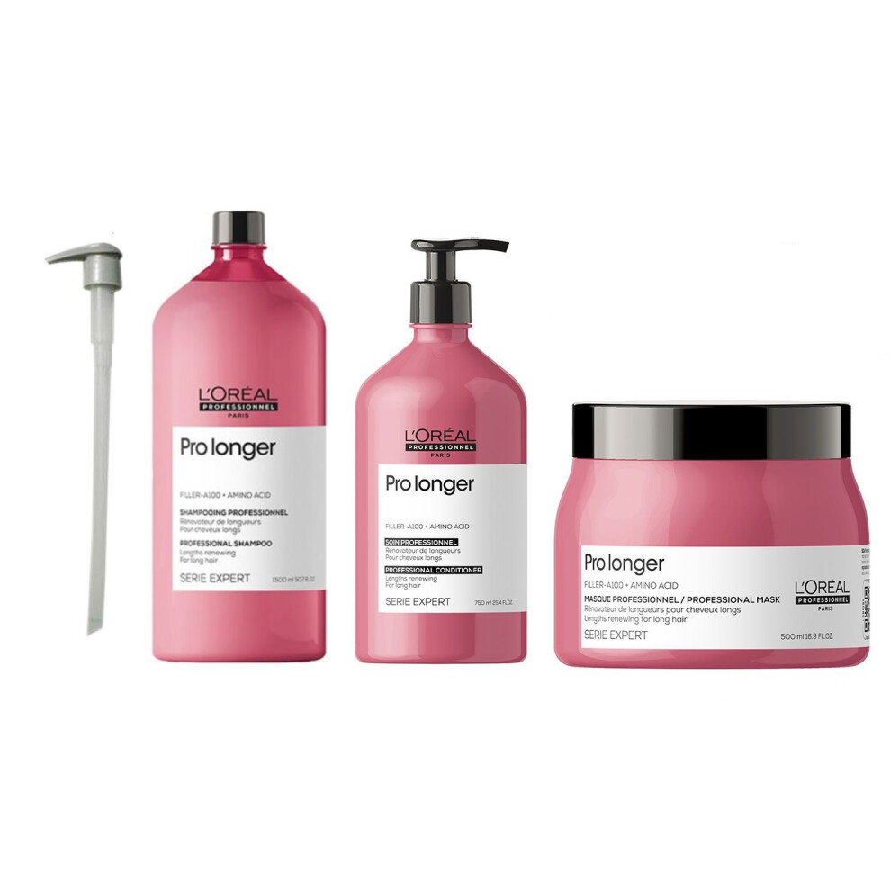 L'Oreal Serie Expert Pro Longer - Pump - Shampoo 1500ml - Conditioner 750ml - Mask 500ml