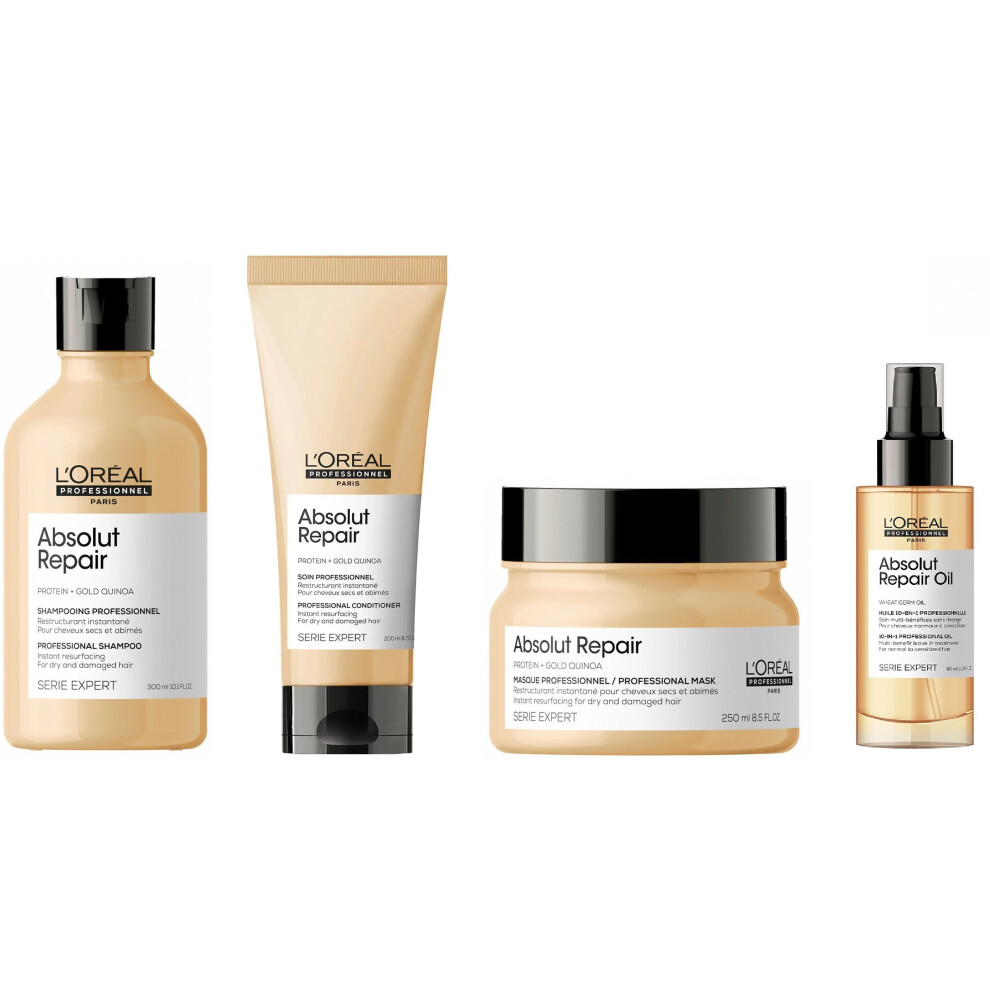 L'Oreal Serie Expert Absolut Repair - Shampoo 300ml - Conditioner 200ml - Quinoa Mask 250ml - Repair Oil 90ml