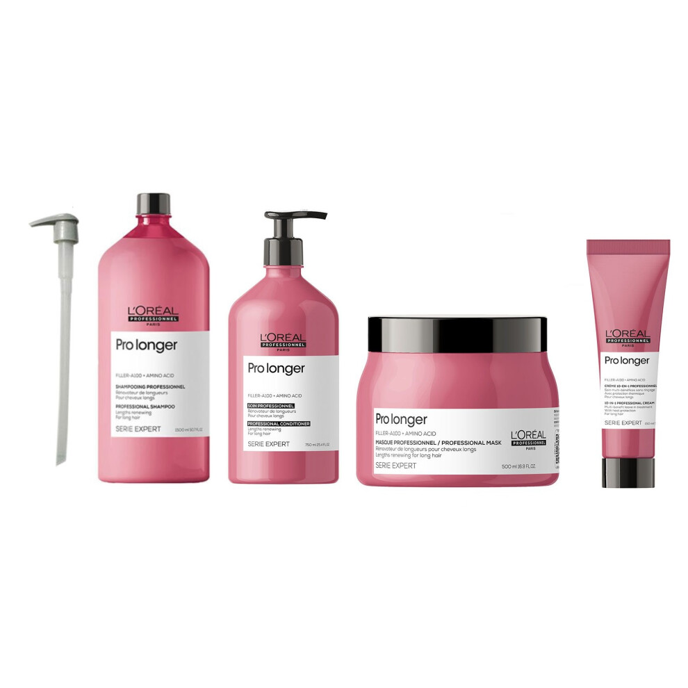L'Oreal Serie Expert Pro Longer - Pump - Shampoo 1500ml - Conditioner 750ml - Mask 500ml - Leave In Cream 150ml