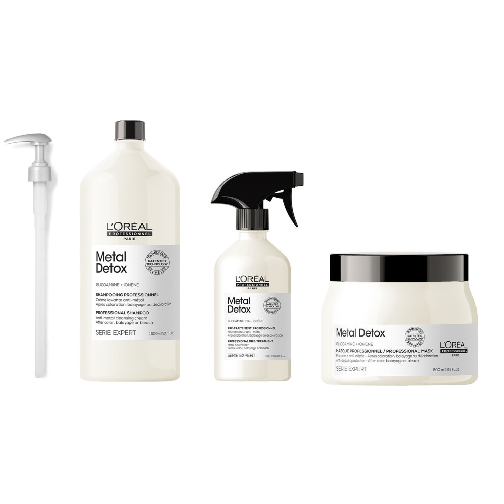 L'Oreal Serie Expert Metal Detox - Pump - Shampoo 1500ml - Spray 500ml - Mask 500ml
