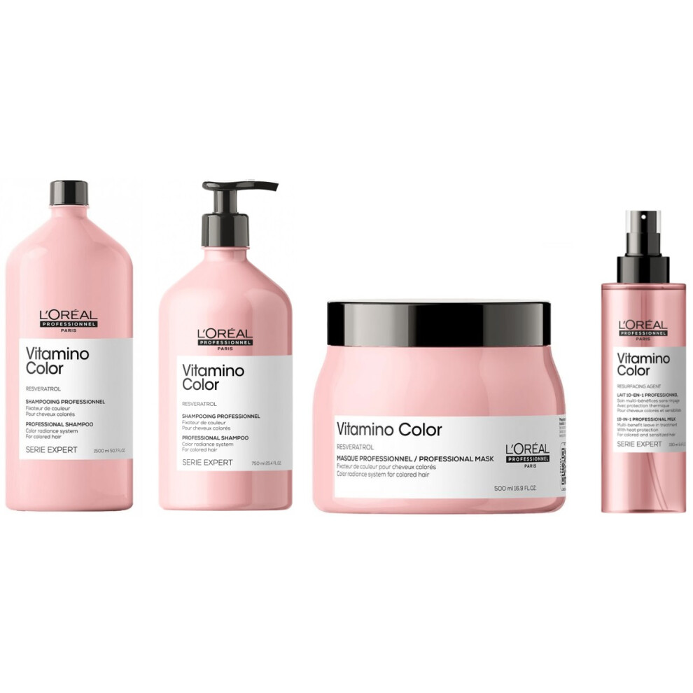 L'Oreal Serie Expert Vitamino Color - Shampoo 1500ml - Conditioner 750ml - Mask 500ml - Leave In Treatment 190ml