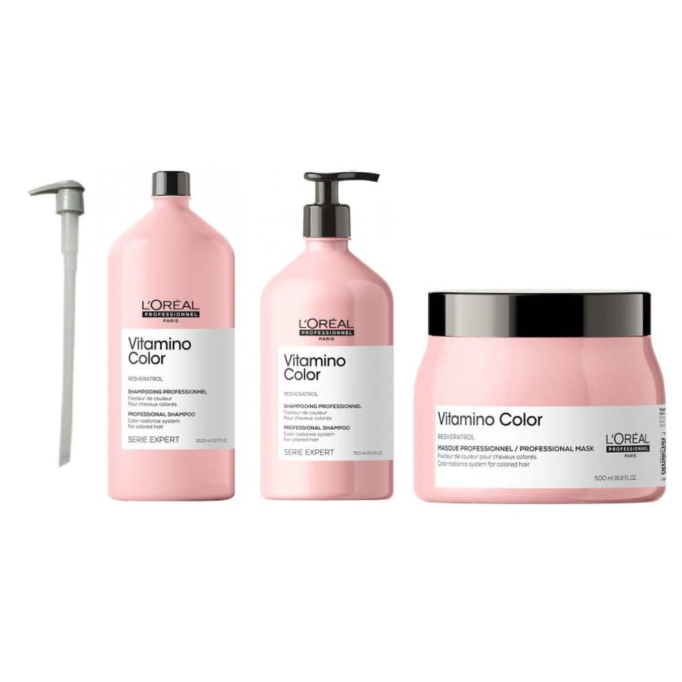 L'Oreal Serie Expert Vitamino Color - Pump - Shampoo 1500ml - Conditioner 750ml - Mask 500ml