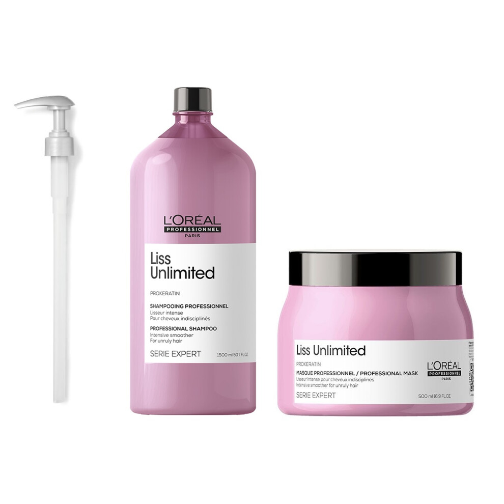 L'Oreal Serie Expert Liss Unlimited - Pump - Shampoo 1500ml - Mask 500ml