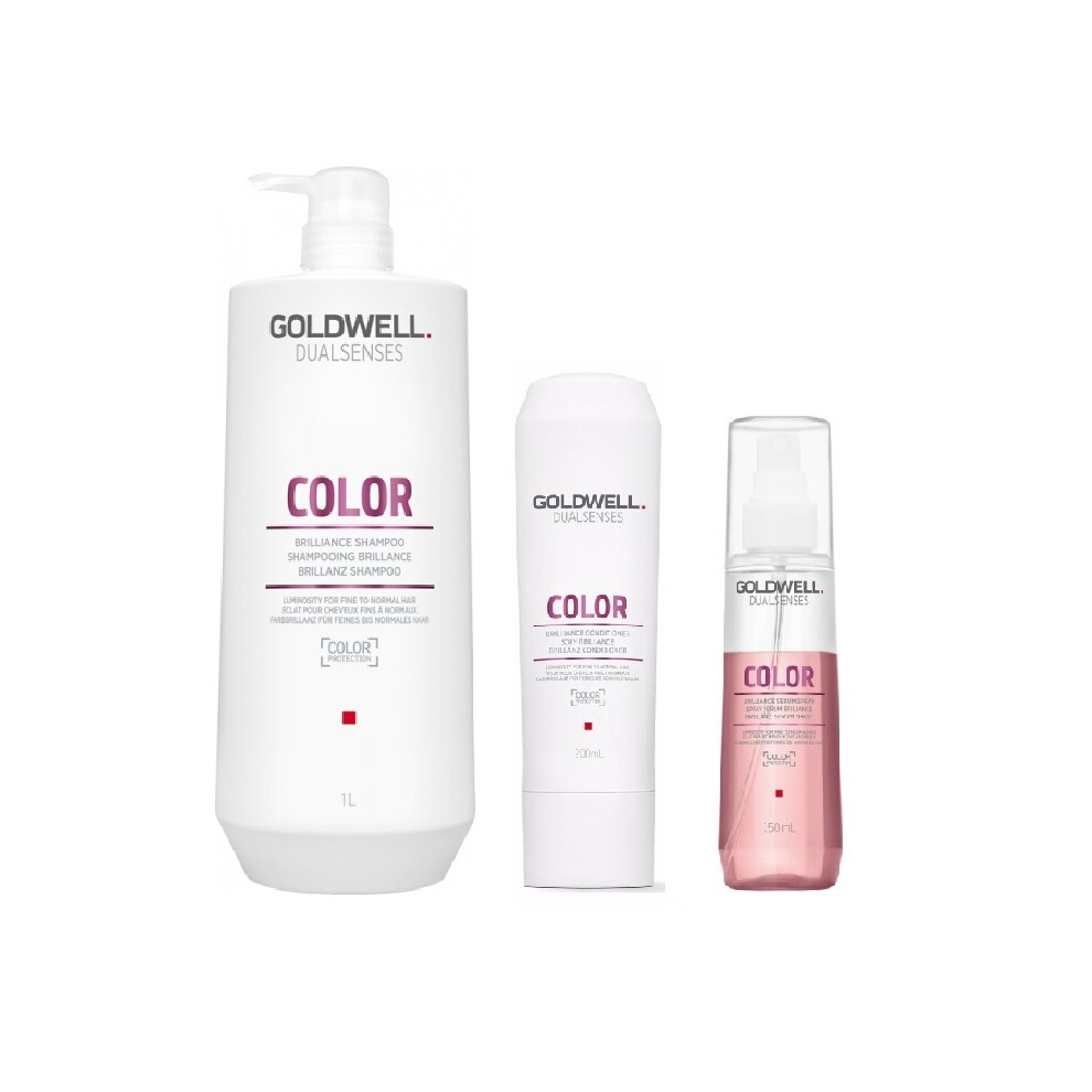 Goldwell Dualsenses Color Shampoo 1000ml, Conditioner 200ml and Serum Spray 150ml