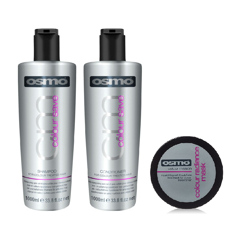 Osmo Colour Save Shampoo 1000ml, Conditioner 1000ml and Radiance Mask 100ml