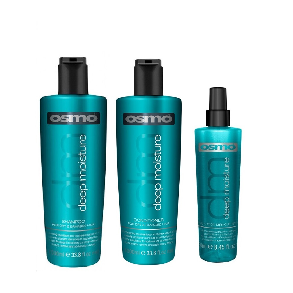 Osmo Deep Moisture Shampoo 1000ml, Conditioner 1000ml and Miracle Repair 250ml