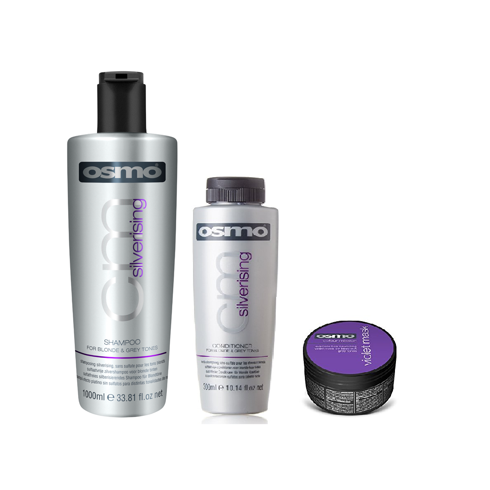 Osmo Silverising Shampoo 1000ml, Conditioner 300ml and Violet Mask 100ml