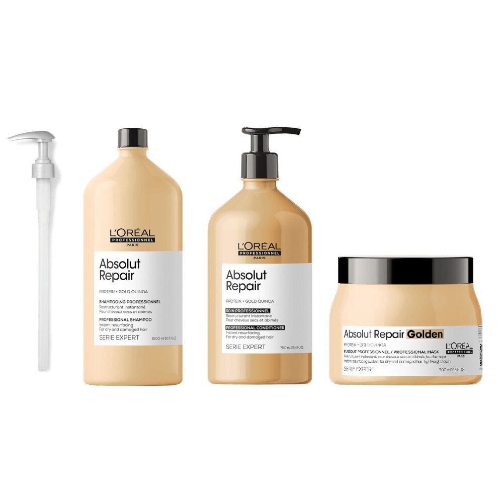 L'Oreal Serie Expert Absolut Repair - Pump - Shampoo 1500ml - Conditioner 750ml - Golden Mask 500ml