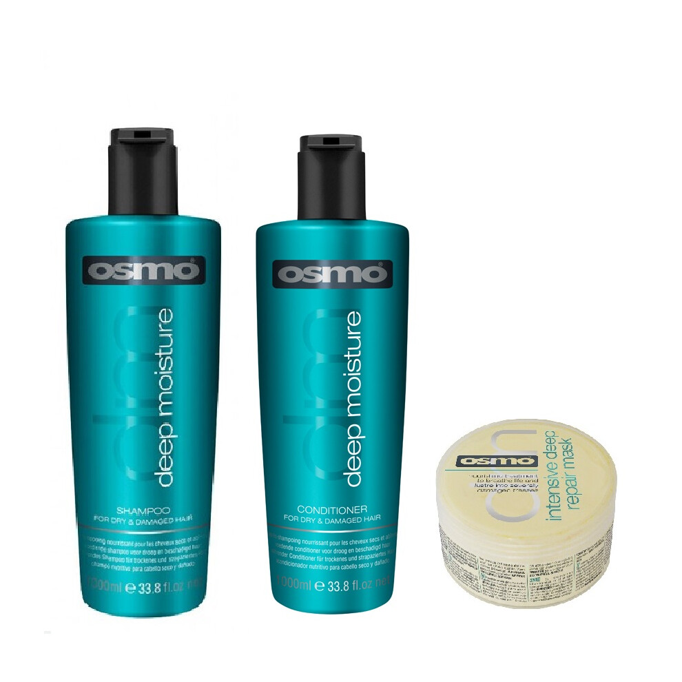 Osmo Deep Moisture Shampoo 1000ml, Conditioner 1000ml and Deep Repair Mask 100ml