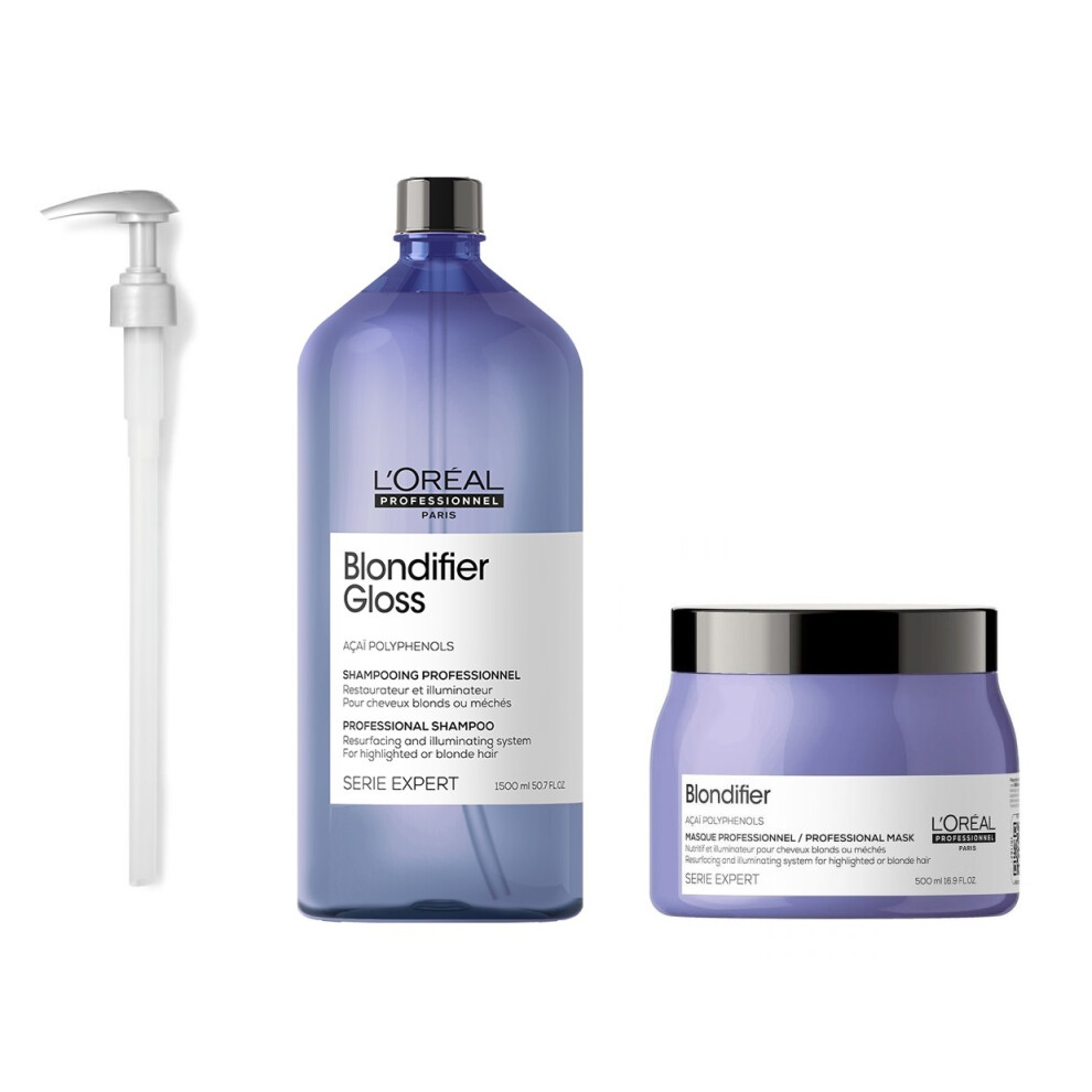 L'Oreal Serie Expert Blondifier - Pump - Gloss Shampoo 1500ml - Mask 500ml