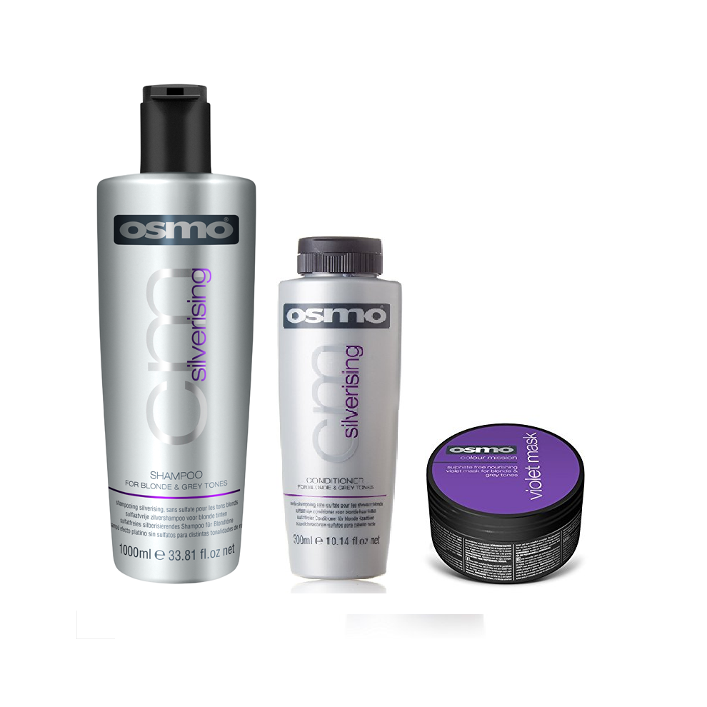 Osmo Silverising Shampoo 1000ml, Conditioner 300ml and Violet Mask 300ml