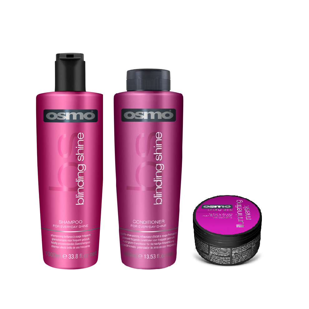 Osmo Blinding Shine Shampoo 1000ml, Conditioner 1000ml and Illuminating Mask 100ml