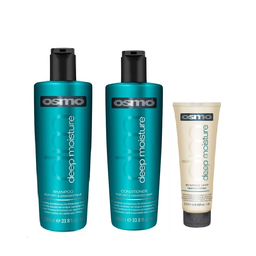 Osmo Deep Moisture Shampoo 1000ml, Conditioner 1000ml and Deep Repair Mask 250ml