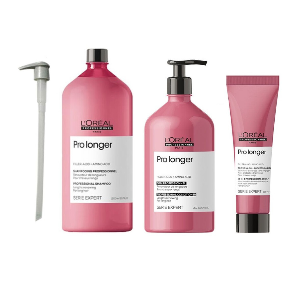 L'Oreal Serie Expert Pro Longer - Pump - Shampoo 1500ml - Conditioner 750ml - Leave In Cream 150ml