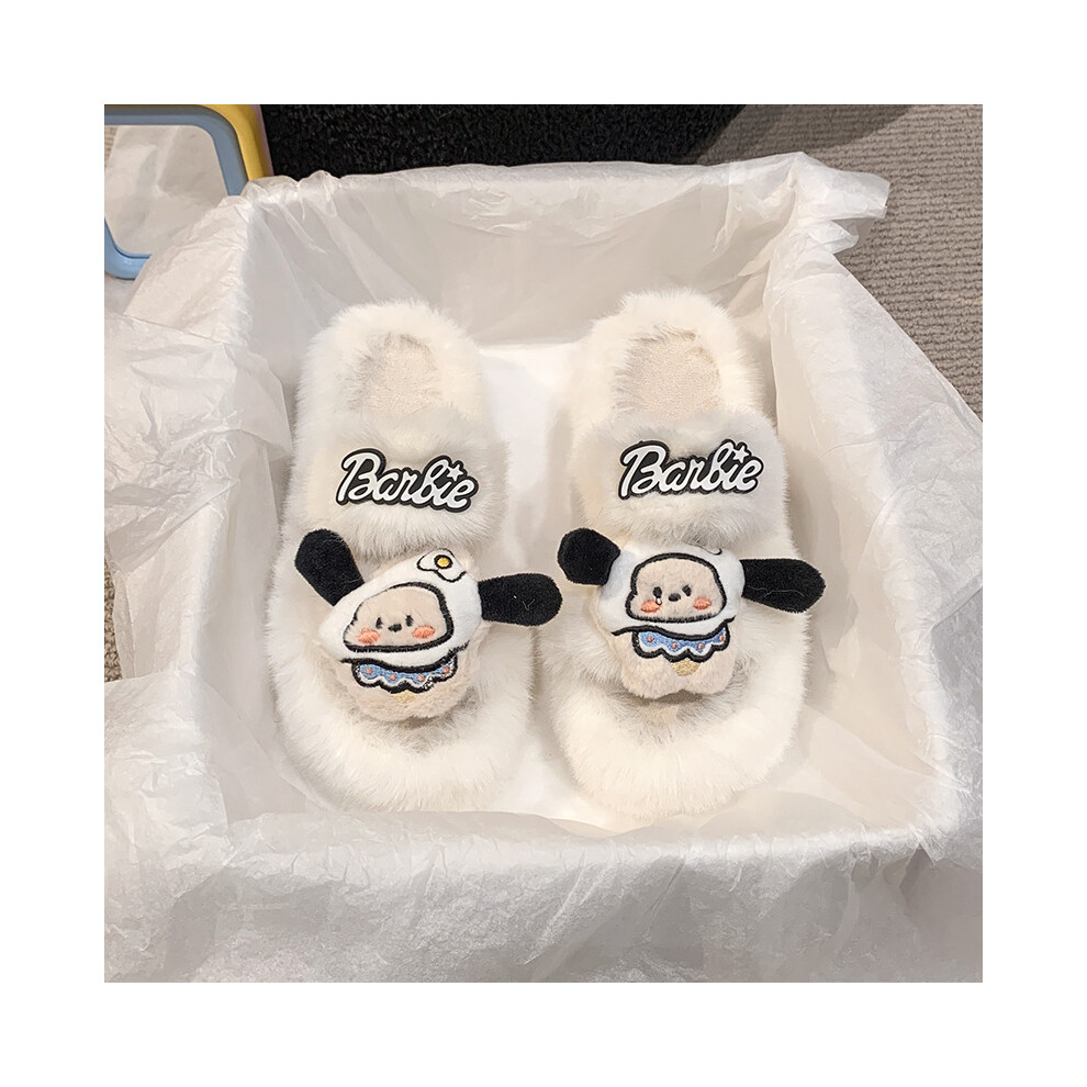 (White, 38) Charming Cartoon Character Slippers For Women Cozy Cotton Fabric For Ultimate Comfort-image-OPC-PFJS5WM-NEW