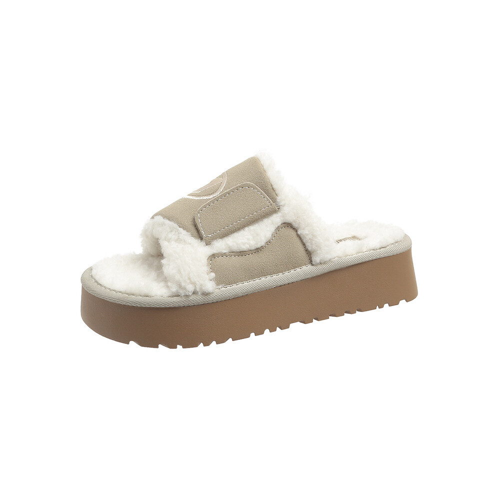 (Beige, 35) Fashionable Chic Furry Clogs For Women Versatile Comfortable Trendy Home Slippers-image-OPC-PFJS7TD-NEW