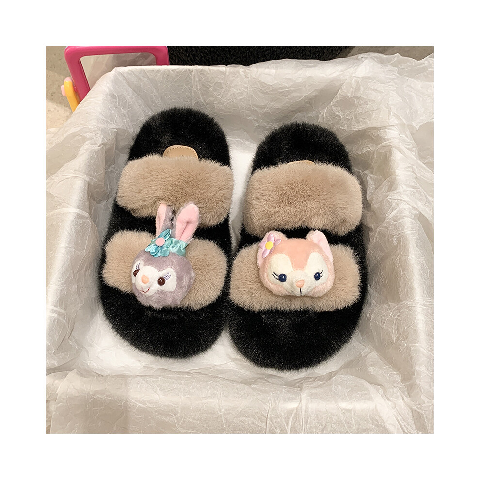 (Khaki, 39) Stylish Cartoon Plush Slippers For Women Comfortable And Warm Indoor Home Shoes In Chic Colors-image-OPC-PFJSCSB-NEW