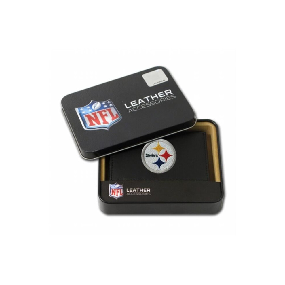 Rico Sporting Goods 138759 Pittsburgh Steelers Men&apos;s Black Leather Tri-fold Wallet