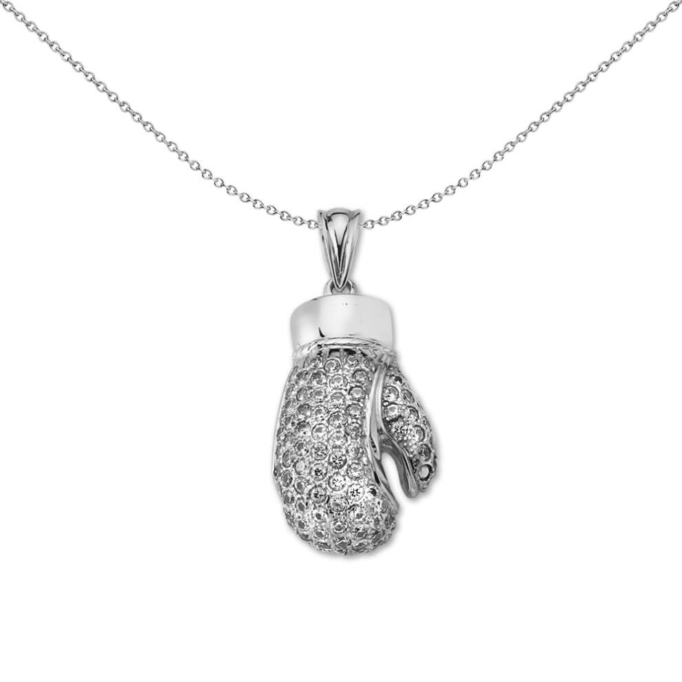 Jewelco London Mens Rhodium Plated Sterling Silver CZ MMA Sparring Boxing Glove Pendant Necklace Large - GVP638