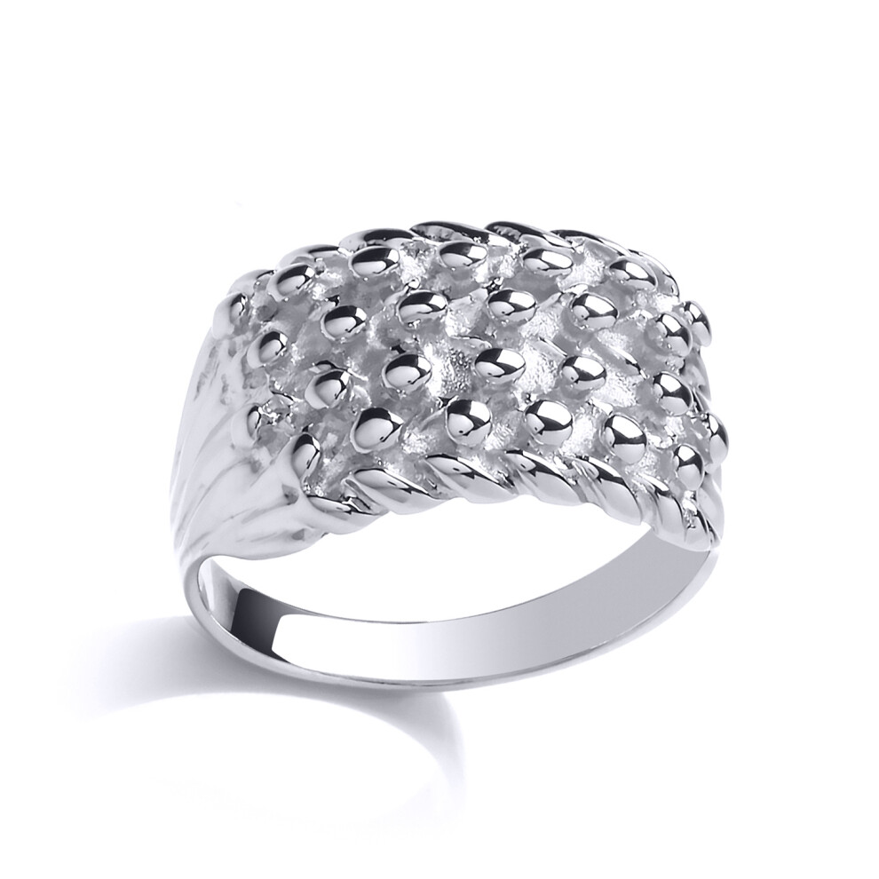 (W) Jewelco London Mens Sterling Silver Rope Edge 4 Row King George III Keeper Guard Signet Ring - GVR775