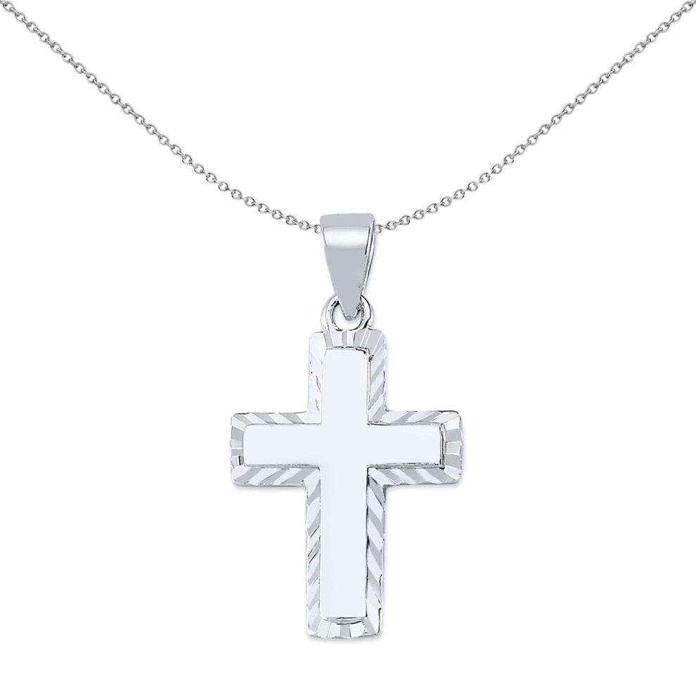 Jewelco London Ladies Sterling Silver Sunburst Frame Plain Cross Pendant Necklace 18 inch - GVX049