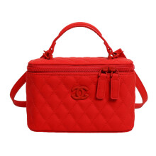 (Red) Frosted texture small fragrance box bag new high-looking outing rhombus embroidery thread cosmetic bag