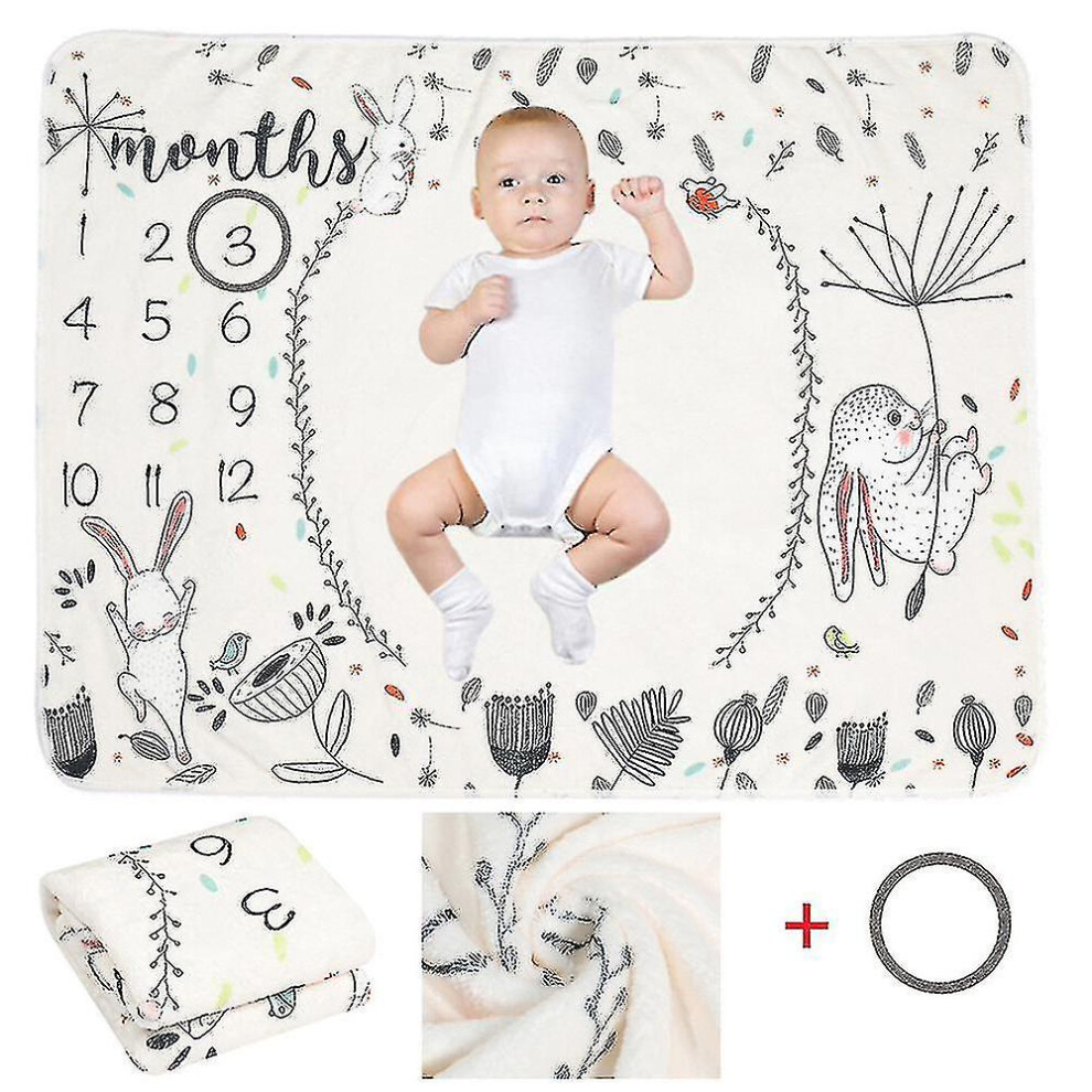 (Rabbit, 75 X 100Cm) Baby Monthly Milestone Flannel Blanket Newborn Photo Mat Photography Backdrop 9372166154752