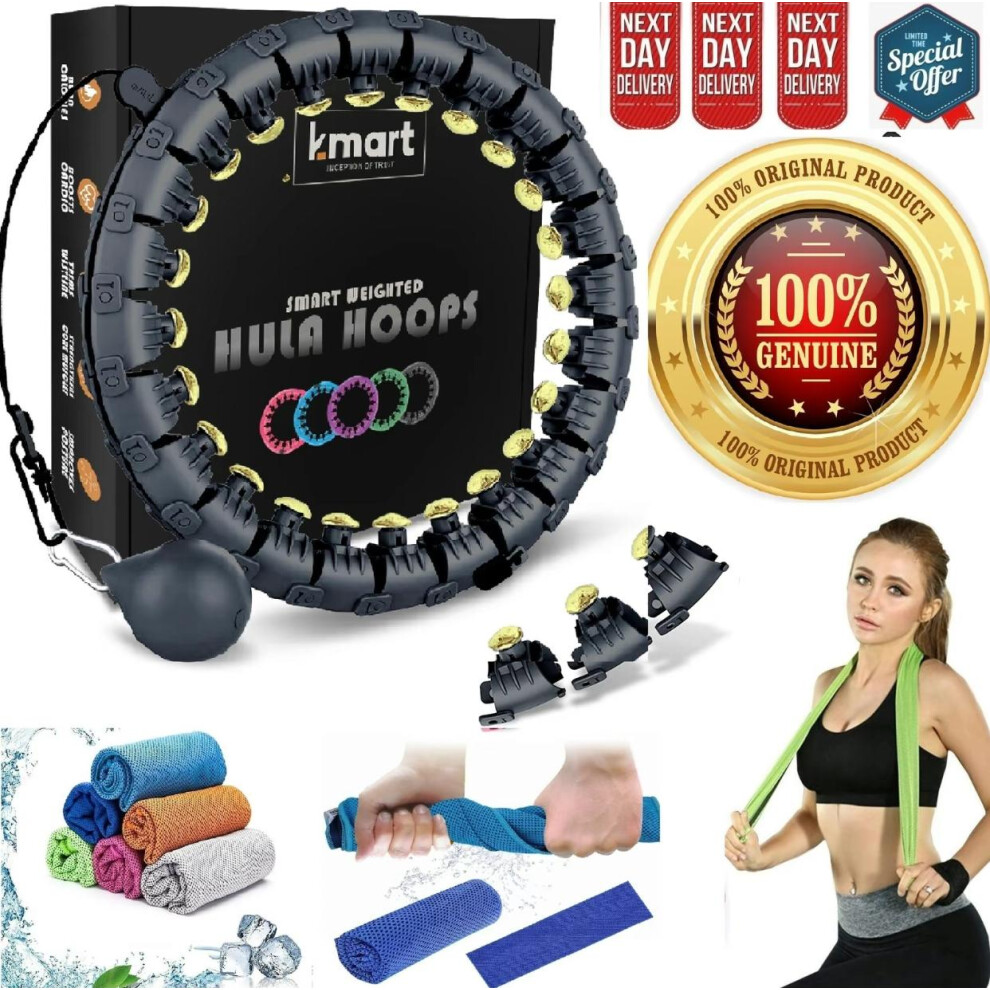 (Black-Gold Limited Edition) Smart Weighted Hula Hoop  Adjustable Fitness Hoop Featuring 24 Detachable Links