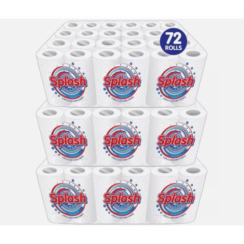 (72 Rolls (4 pack x 18)) Splash 4Pk Kitchen Roll Towel, Strong White Paper