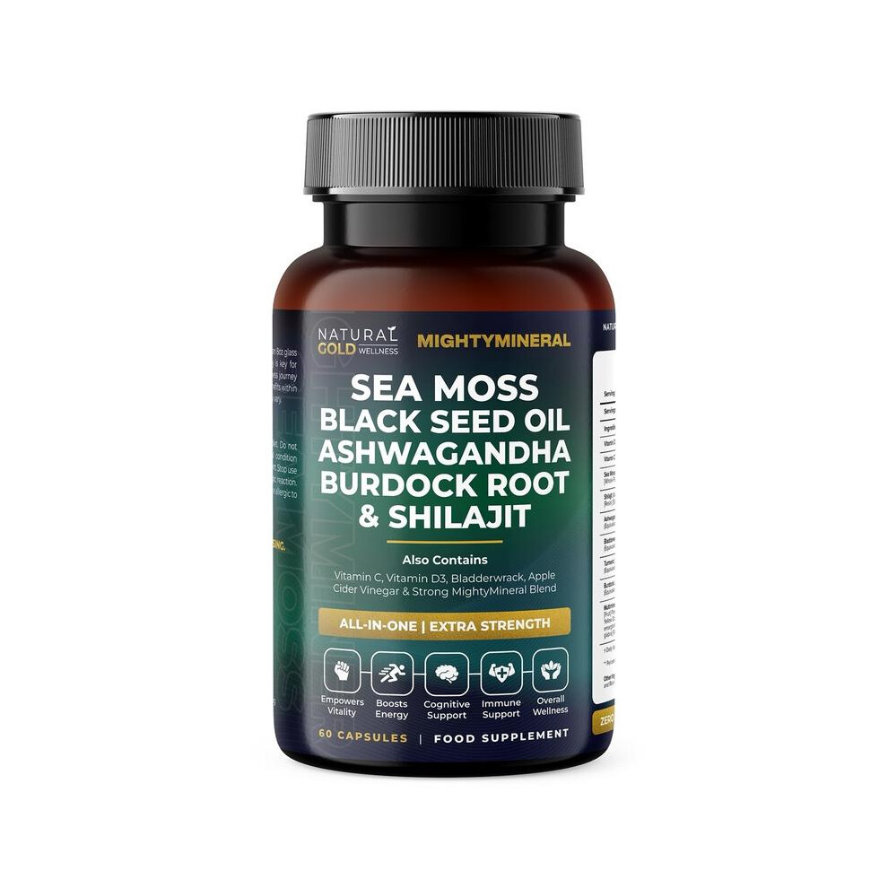 (1 Bottles (One Month Supply)) Mighty Mineral All-in-One | Sea Moss, Shilajit & Ashwagandha | Vegan Wellness Capsules