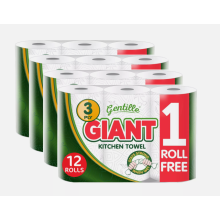 (12 Rolls) Gentille Kitchen Roll Giant 3PLY Thickness Durable